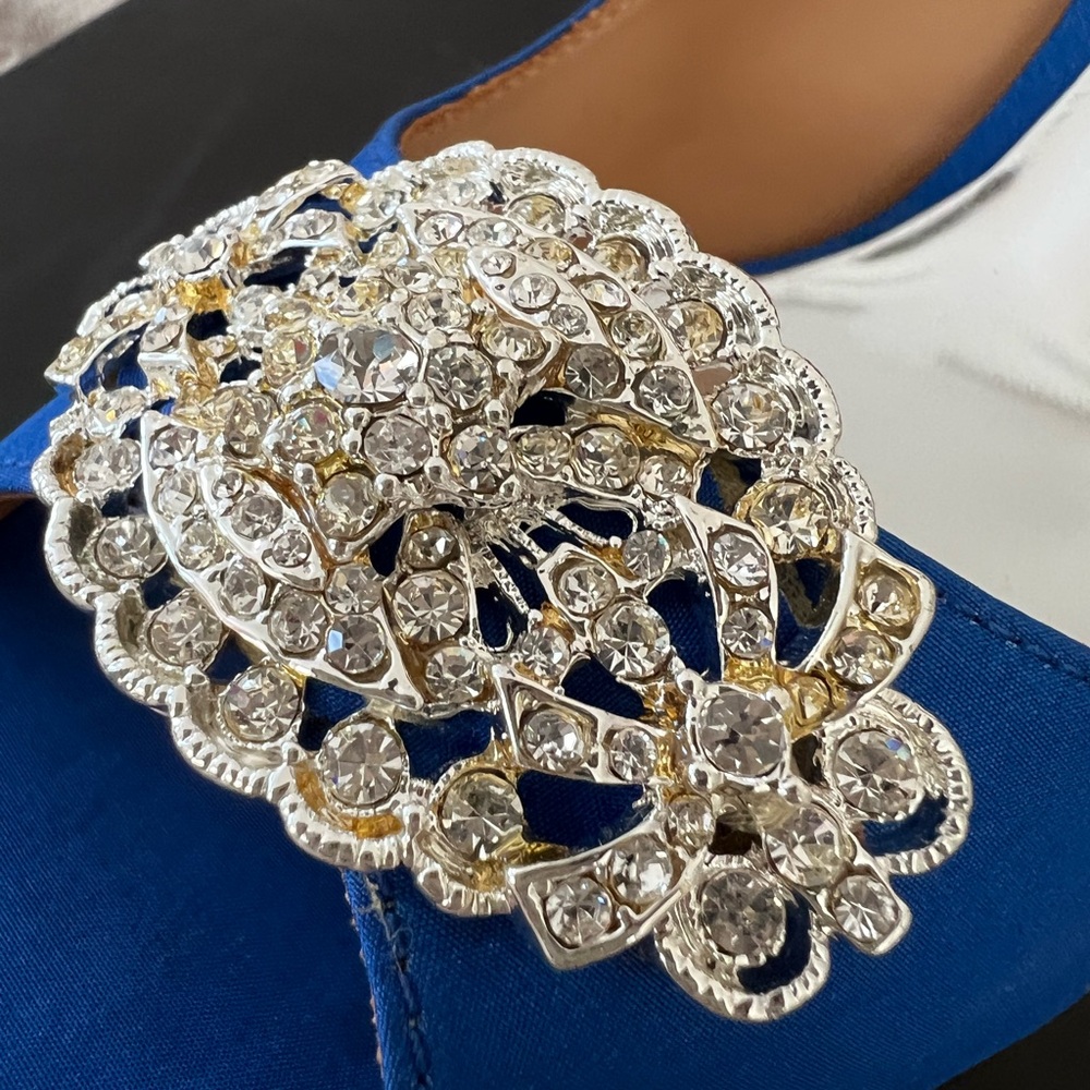 Badgley Mischka Royal Blue Crystal Heels 8 NIB Neiman Marcus Evening - Picture 5 of 10